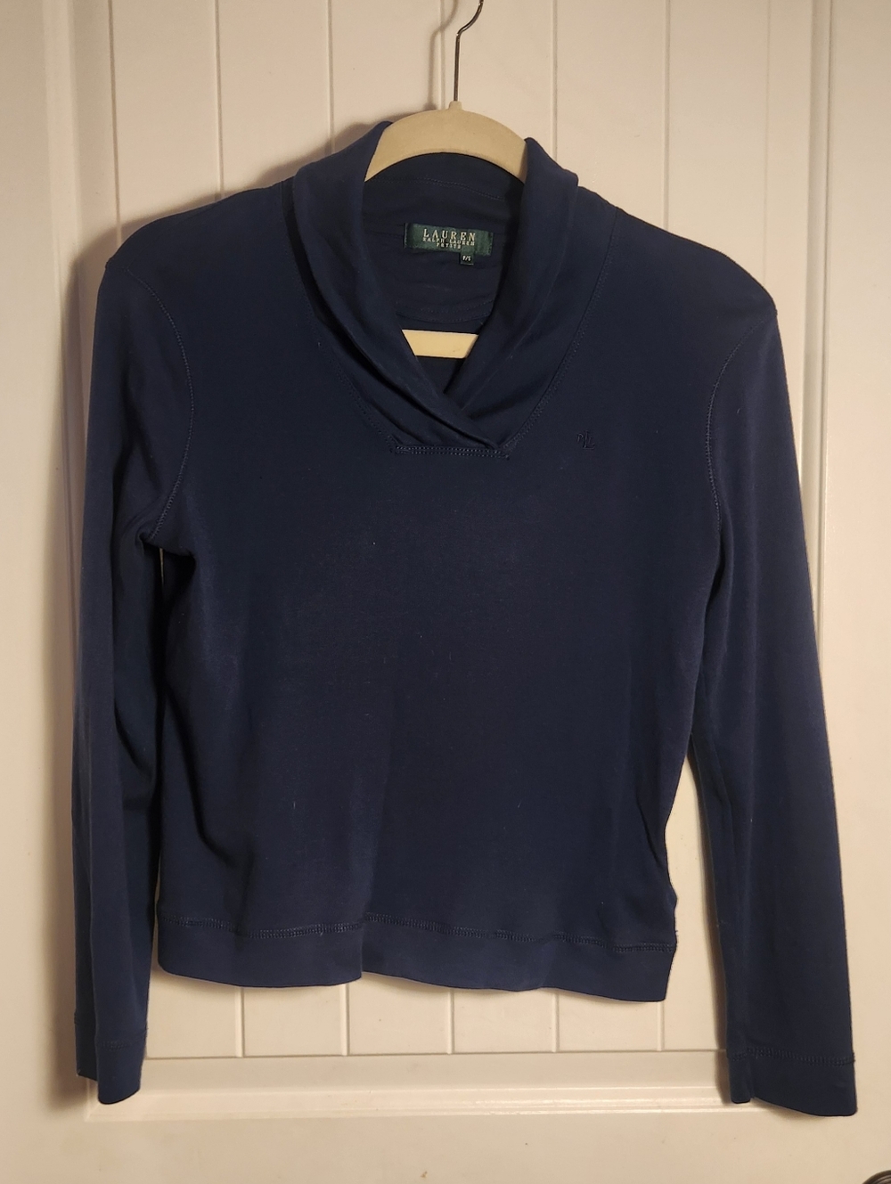 Lauren Ralph Lauren Navy Blue Long Sleeve Pullover w/ Shawl Collar, Size: PS